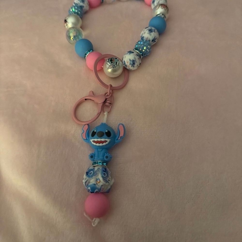 Blue and Pink Kids Bracelet keychain with Character Charm